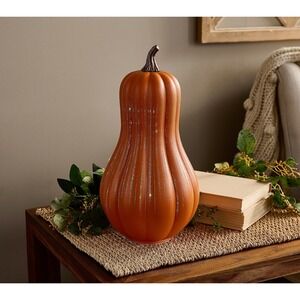 13" Illuminated Starry Night Glass Gourd by Valerie Orange Fall Pumpkin